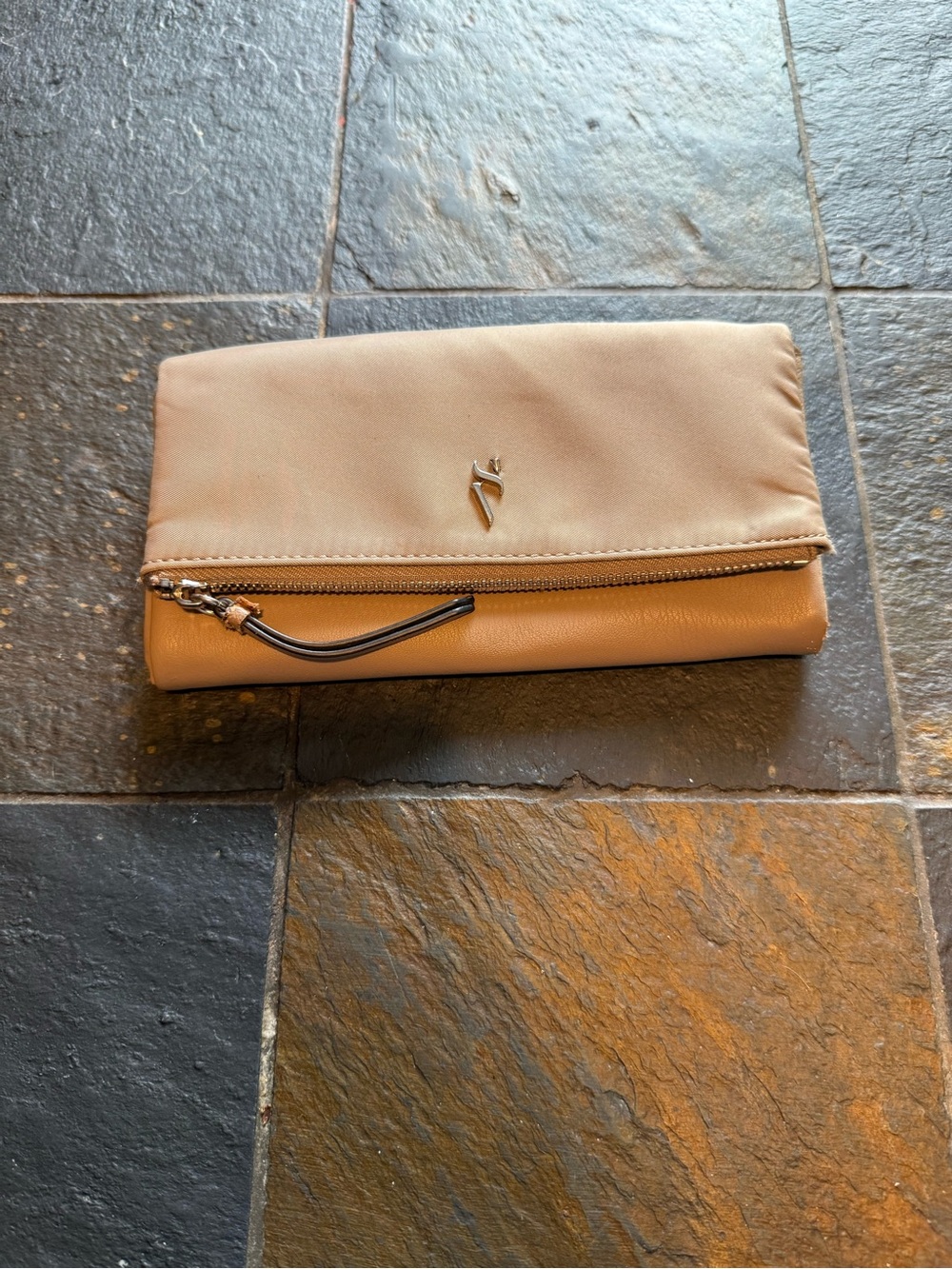 Vera Wang Two-Tone Beige Fold-Over Wallet Clutch
